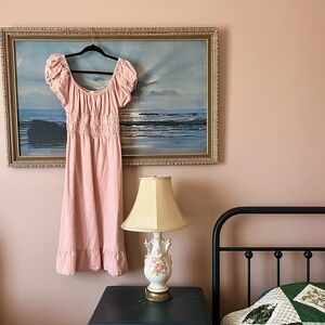 sim and sam NWT Size XL   Puff Sleeve scooped Neck flare maxi summer dress pink